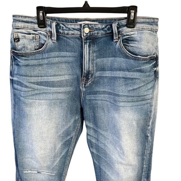 Kancan Women's Size 33 Distressed Raw Hem Roll Cuff Straight Leg Jeans - Picture 3 of 9